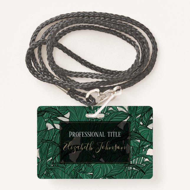 Moderne grüne Pflanze Botanisches Design Ausweis (Vorderseite mit Schlüsselband)