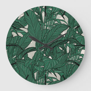 Moderne grüne Pflanze Botanisches Design Große Wanduhr