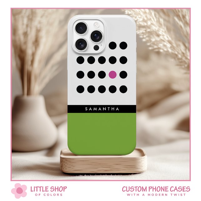 Moderne grüne Polka-Punkte Farbblock-Monogramm Case-Mate iPhone Hülle (Von Creator hochgeladen)