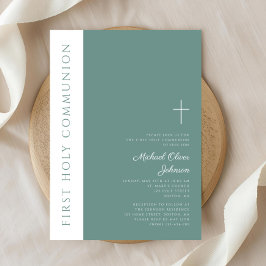 Moderne grüne religiöse Cross Boy Erste Kommunion Einladung