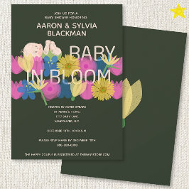 Moderne grüne Riso-Druck-Blumen-Baby-Party Einladung