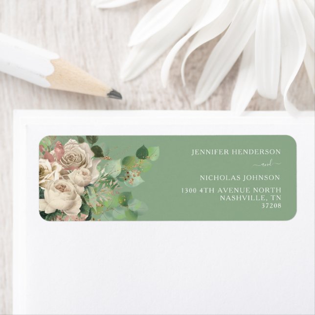 Moderne grüne Rose Hochzeitsfeiern Rücksendeadress (Insitu)