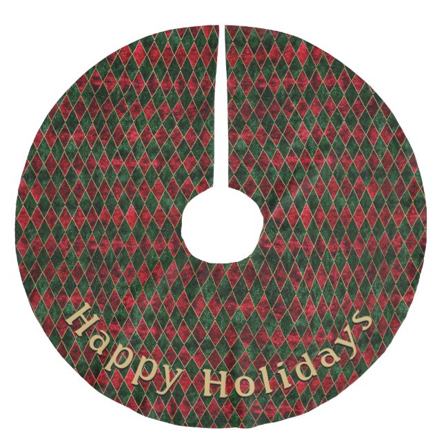 Moderne, grüne rote Diamantmuster - Persönliche Na Polyester Weihnachtsbaumdecke (Vorderseite)