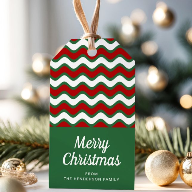 Moderne grüne rote Streifen Frohe Weihnachten Geschenkanhänger (Modern Green Red Stripes Merry Christmas Gift Tags)