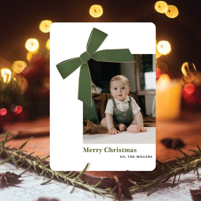 Moderne grüne Samtschleife Foto Weihnachtskarte Feiertagskarte (Von Creator hochgeladen)