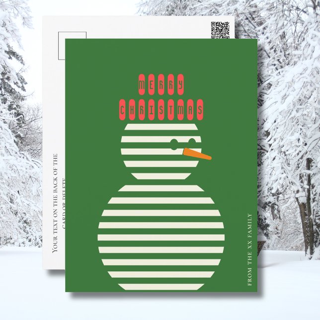 Moderne, grüne SchneemannsWeihnachten Feiertagspostkarte (Von Creator hochgeladen)