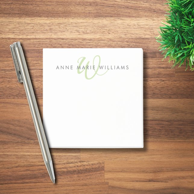 Moderne grüne Schreibschrift-Monogramm Post-it Klebezettel (Von Creator hochgeladen)