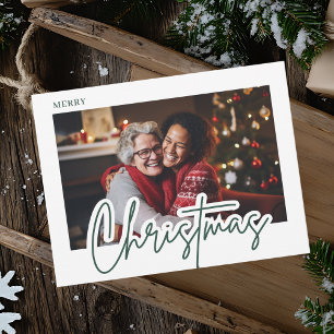 Moderne grüne Schrift Frohe Weihnachten Foto Postkarte