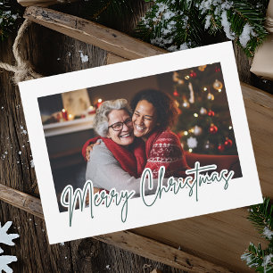 Moderne grüne Schrift Frohe Weihnachten Foto  Postkarte