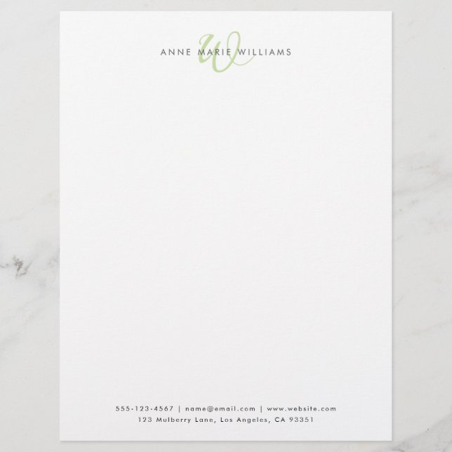 Moderne grüne Schriftmonogramm Briefbogen (Vorderseite)