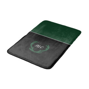 Moderne grüne schwarze Hirschgeweih-Monogramm Badematte