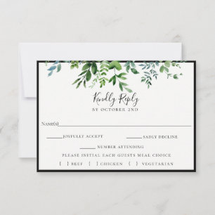 Moderne grüne Schwarze Hochzeit RSVP Meal Choice Karte