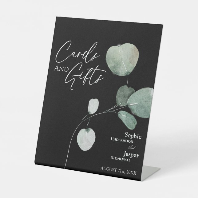 Moderne Grüne Schwarze Hochzeitskarte und Geschenk Sockelschild (Vorderseite)