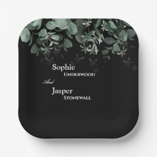 Moderne Grüne Schwarze Hochzeitspapierplatten Pappteller