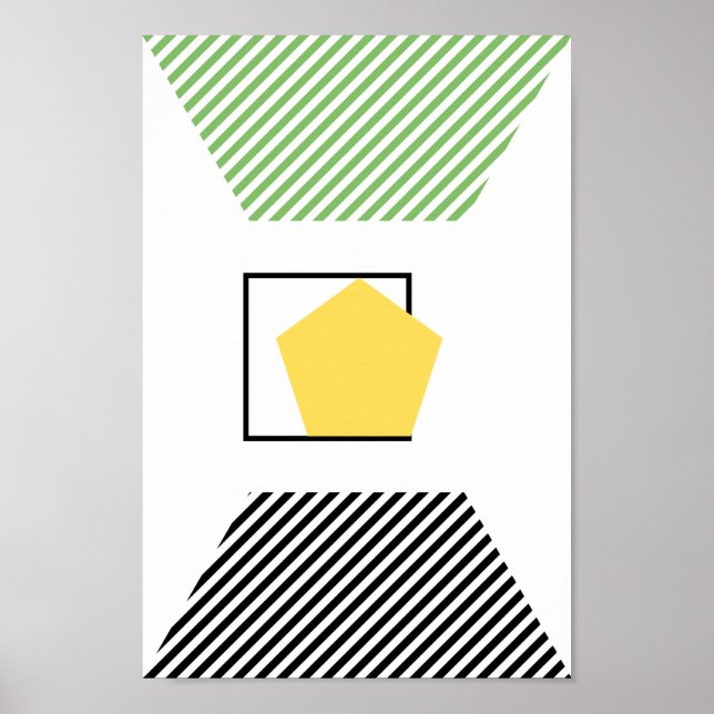 Moderne, grüne, schwarze und gelbe Formen Abstrakt Poster (Vorne)