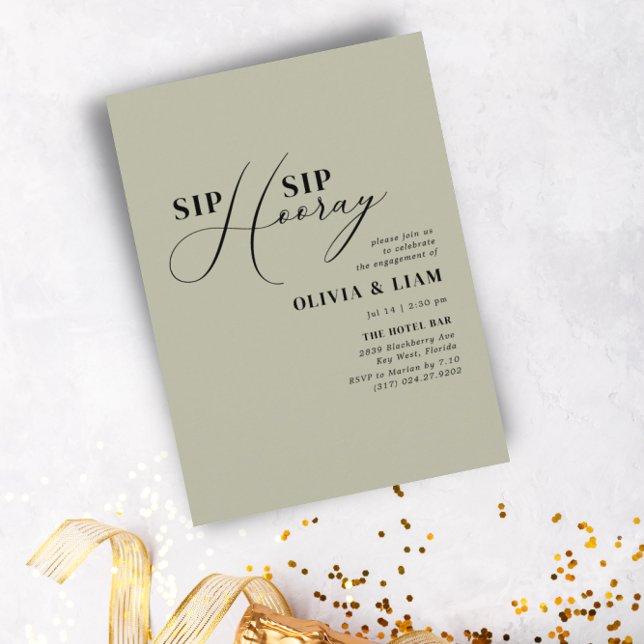 Moderne Grüne Seite Sip Hooray Engagement Party Einladung (Von Creator hochgeladen)