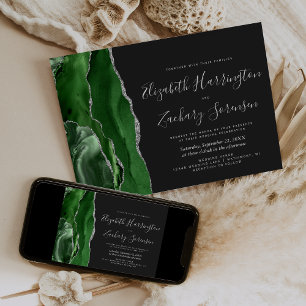 Moderne grüne Silber-Achat-Dunkle Hochzeit Einladung