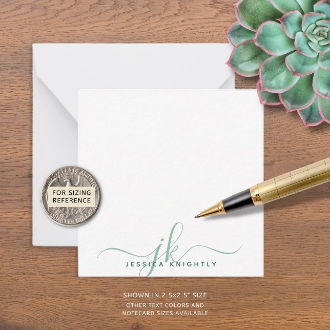 Moderne grüne Skriptmonogramm-Initialen minimal Mitteilungskarte (Von Creator hochgeladen)