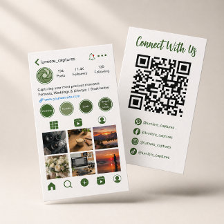 Moderne grüne soziale Medien Foto Grid QR-Code Visitenkarte
