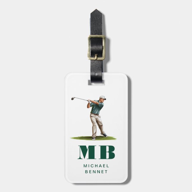 Moderne grüne Sportgolf-Monogramm Gepäckanhänger (Vorderseite vertikal)