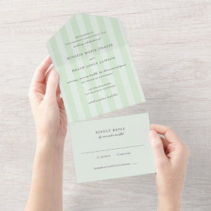Moderne grüne Streifen elegante Hochzeit All In One Einladung