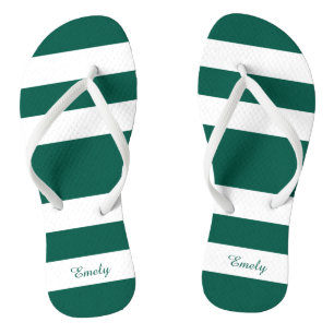 Moderne grüne Streifen Name Flip Flops
