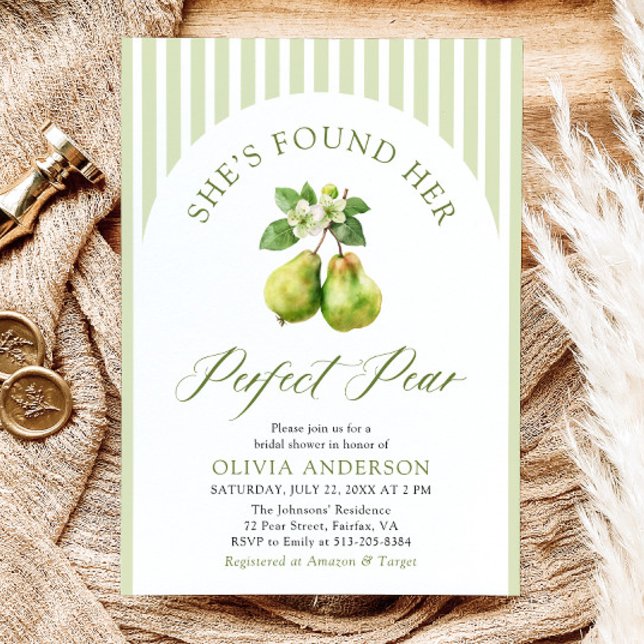 Moderne grüne Streifen Perfektes Brautparty Einladung (Modern Green Gingham Perfect Pear Bridal Shower Invitation)