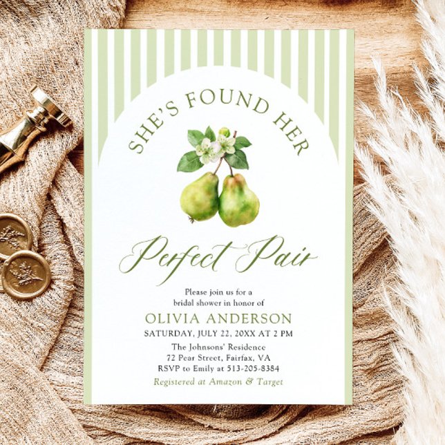 Moderne grüne Streifen Perfektes paarweites Brautp Einladung (Modern Green Gingham Perfect Pear Bridal Shower Invitation)