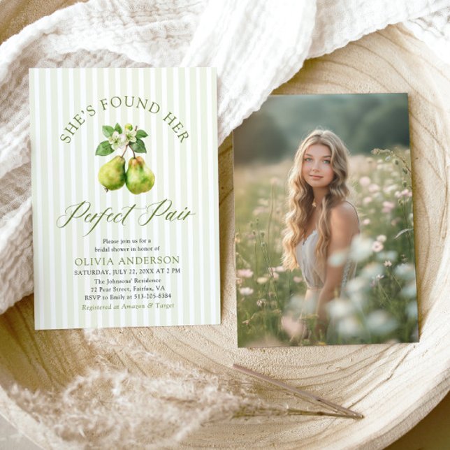 Moderne grüne Streifen Perfektes paarweites Brautp Einladung (Modern Green Gingham Perfect Pear Bridal Shower Invitation)
