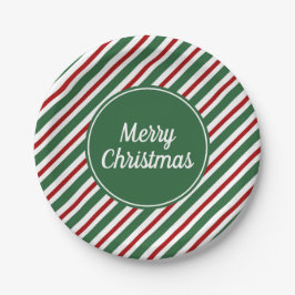 Moderne grüne Streifen Weihnachten Pappteller