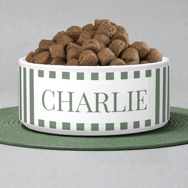 Moderne grüne Streifenmuster individuell gestaltet Napf (Modern Green Stripes Pattern Personalized Dog Pet Bowl)