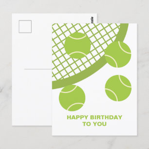 Moderne grüne Tennisball-Schläger Frohe Geburtstag Postkarte