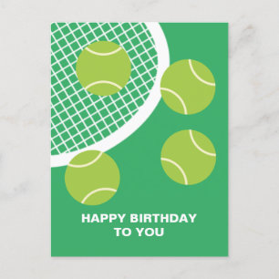 Moderne grüne Tennisball-Schläger Happy Birthday Postkarte
