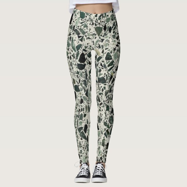 Moderne grüne Terrazzo Leggings (Vorderseite)