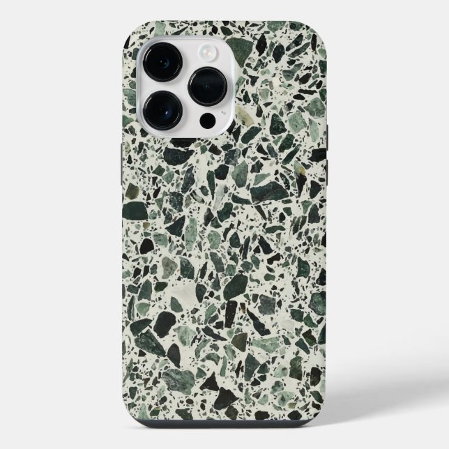 Moderne grüne Terrazzo-Muster-Abstraktion iPhone Hülle (Rückseite)