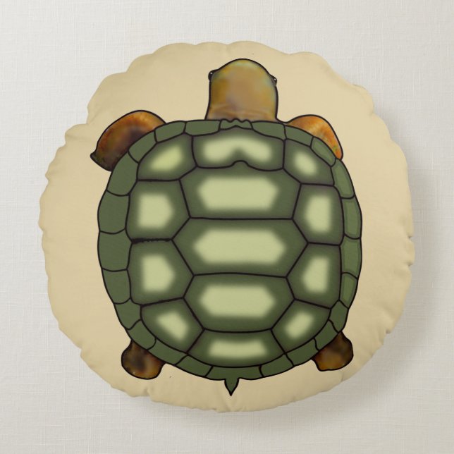 Moderne grüne Tortoise auf Beige Rundes Kissen (Vorderseite)