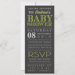 Moderne grüne Typografie Baby Shower Lang Einladung