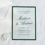 Moderne grüne Umrandung Hochzeit - Rettet das Datu Acryleinladungen<br><div class="desc">Verkünden Sie Ihren Hochzeitstermin mit raffinierter Eleganz mit dieser dunkelgrünen Rand-Acryl-Save-the-Date-Karte. Ein reicher dunkelgrüner Rahmen umgibt das Design auf einem klaren Acryl-Hintergrund und schafft einen zeitlosen und erhabenen Look. Die Namen des Paares werden in anmutiger Kalligrafie präsentiert, ergänzt durch klassische Serifenschrift für Datum, Ort und Location. Perfekt für formelle Zeremonien,...</div>