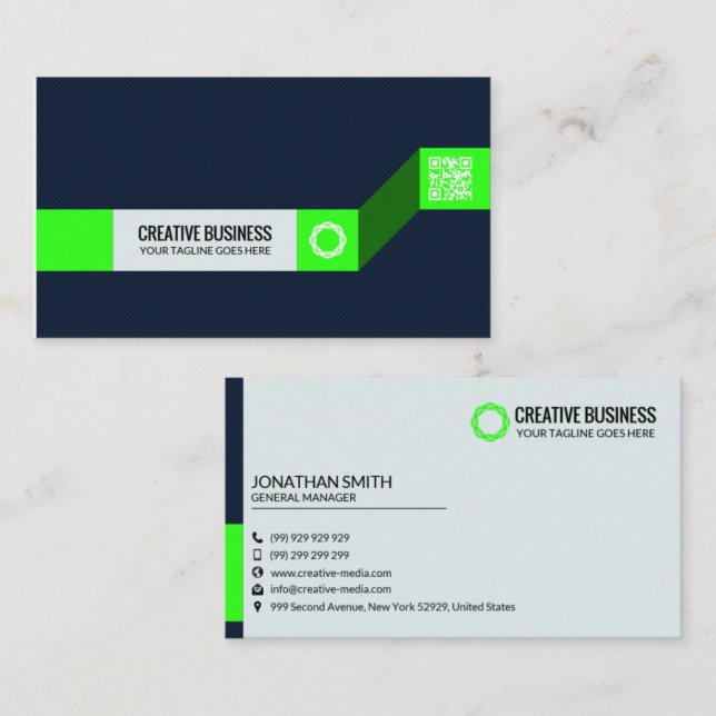 Moderne grüne und blaue Visitenkarte | Creative Co (Vorne/Hinten)
