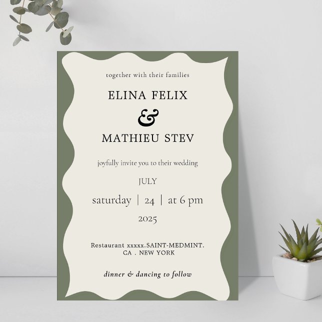 Moderne grüne und Elfenbeinhochzeit Einladung (Von Creator hochgeladen)