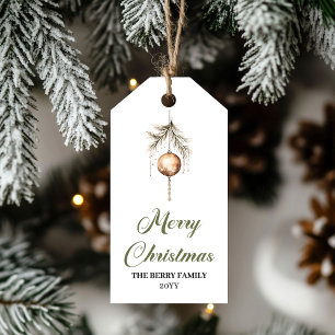 Moderne grüne und goldene Weihnachtsball-Geschenk- Geschenkanhänger