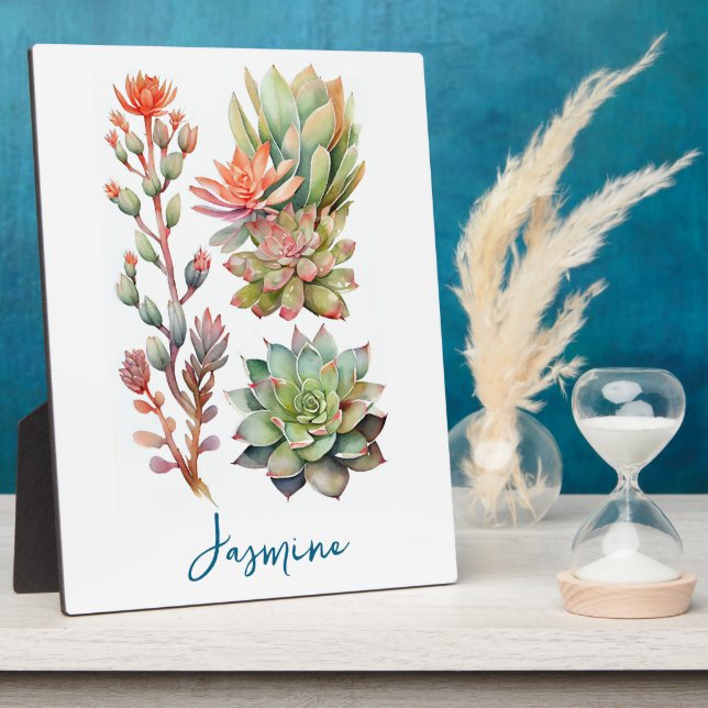 Moderne grüne und korallenfarbene Pflanze Fotoplatte (Seite)