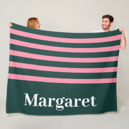 Moderne grüne und rosa weiße Monogramm-Name Fleecedecke