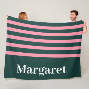 Moderne grüne und rosa weiße Monogramm-Name Fleecedecke