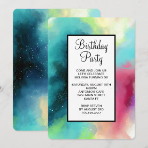 Moderne grüne und rote Weltraum-Nebula-Aquarell Einladung