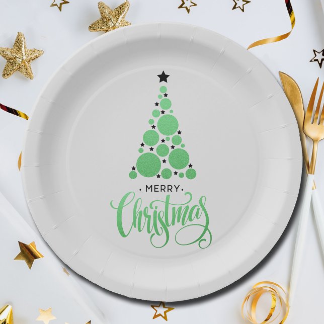 Moderne grüne Weihnachtsbaumferien Pappteller (Modern Green Christmas Tree Holiday Paper Plates)