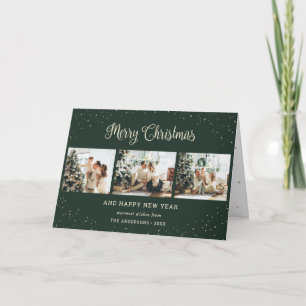 Moderne grüne Weihnachtskarte mit Foto-Collage Karte