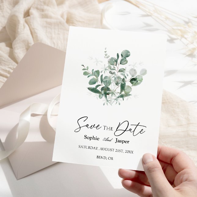 Moderne grüne weiße Hochzeit retten das Datum Save The Date (Von Creator hochgeladen)