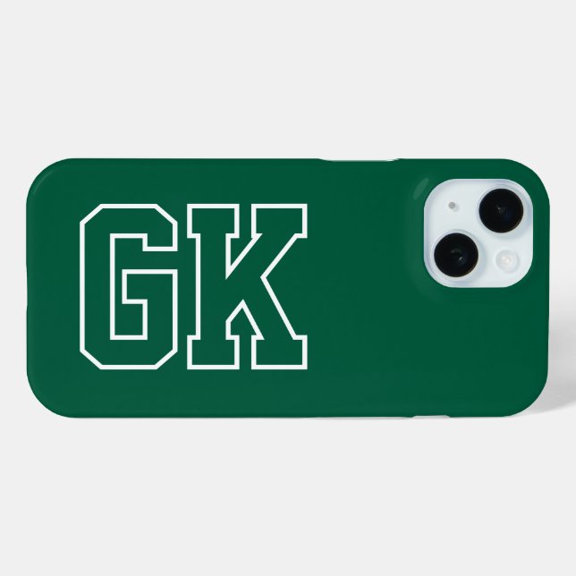 Moderne grüne weiße Monogramm-Initialen Case-Mate iPhone Hülle (Rückseite (Horizontal))