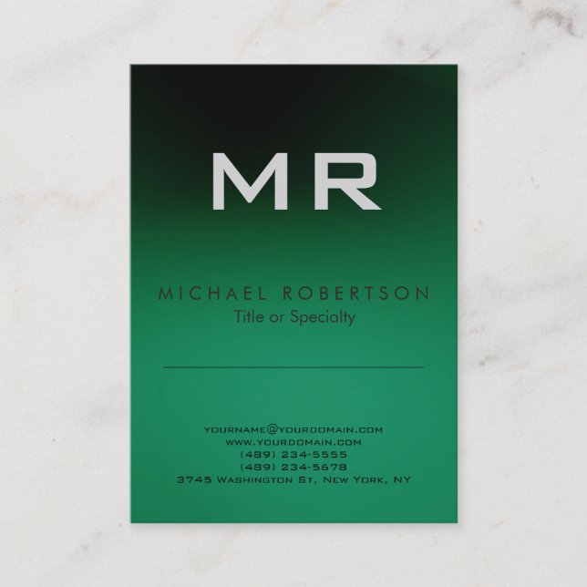 Moderne, grüne, weiße, saubere Visitenkarte für Mo (Vorderseite)